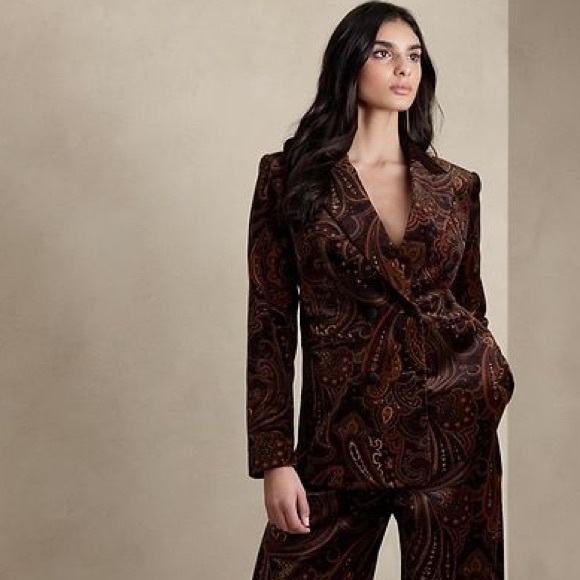 NWT! Banana Republic Paisley Veluro Oversized Velvet Blazer - 4 TALL - Picture 2 of 3